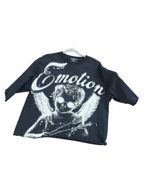 Mixed Emotion Men's Black “Pearl” Cropped Tee 100% Cotton Embellished Pearls